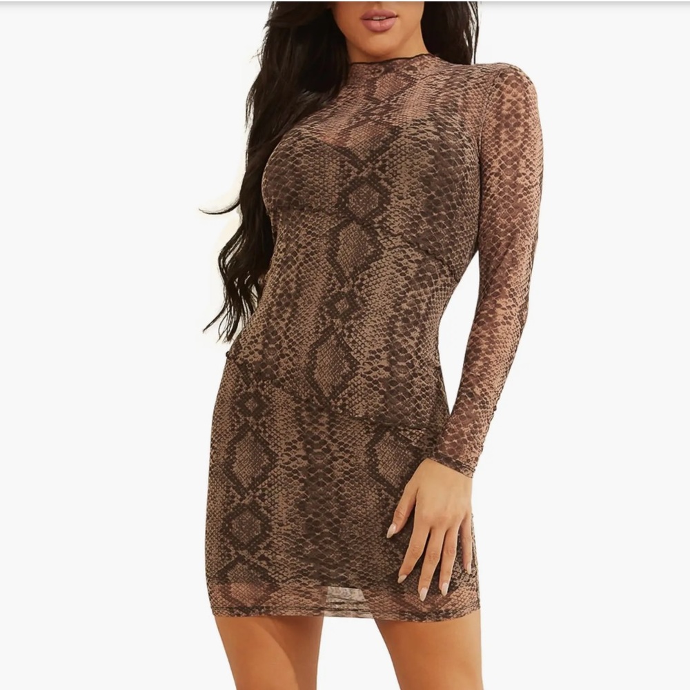 Guess Nadine Leopard Print Long Sleeve Dress